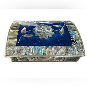 Vintage Abalone + Mother of Pearl Mexican cigarette Snuff Box Signed Collectible